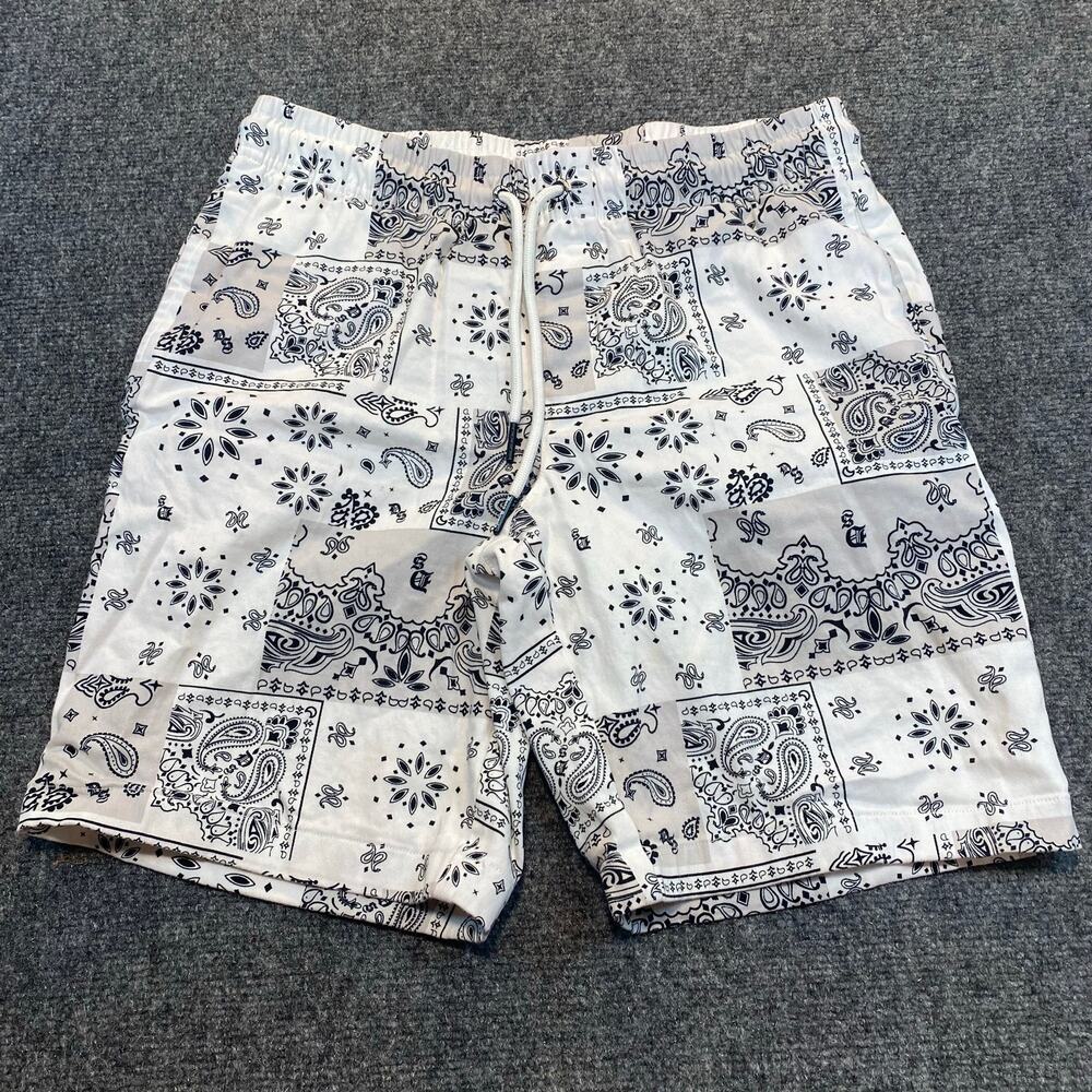 Dogg Supply Snoop Mens Medium White Patchwork Paisley Print Shorts Streetwear